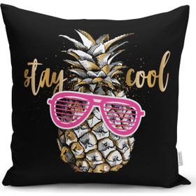 RealHomes K3228 Siyah Zeminde Cool Ananas Desenli Modern Kırlent Kılıfı