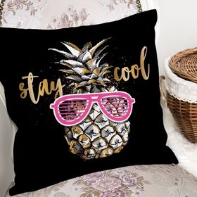 RealHomes K3228 Siyah Zeminde Cool Ananas Desenli Modern Kırlent Kılıfı
