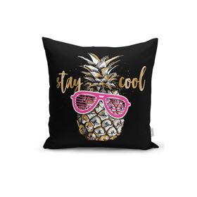 RealHomes K3228 Siyah Zeminde Cool Ananas Desenli Modern Kırlent Kılıfı