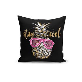 RealHomes K3228 Siyah Zeminde Cool Ananas Desenli Modern Kırlent Kılıfı