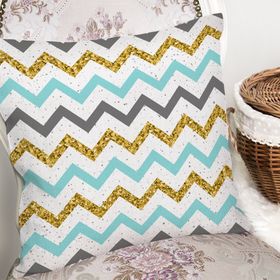 RealHomes K3235 Mavi Gri Gold Zigzag Desenli Özel Tasarımlı Kırlent Kılıfı