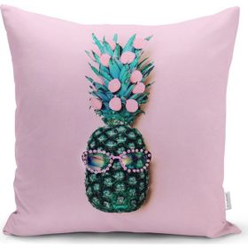 RealHomes K3244 Pembe Zeminde 3D Ananas Temalı Modern Kırlent Kılıfı