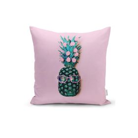 RealHomes K3244 Pembe Zeminde 3D Ananas Temalı Modern Kırlent Kılıfı