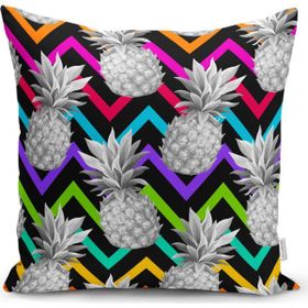 RealHomes K3250 Siyah Zigzag Temalı Ananas Desenli Modern Kırlent Kılıfı