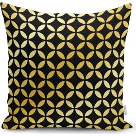 RealHomes K3256 Siyah Zeminde Gold Geometrik Desenli Dekoratif Kırlent Kılıfı