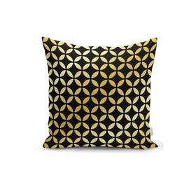 RealHomes K3256 Siyah Zeminde Gold Geometrik Desenli Dekoratif Kırlent Kılıfı