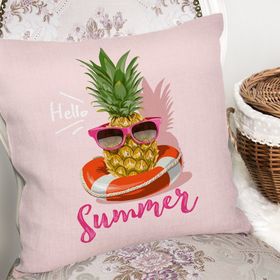 RealHomes K3263 Pembe Zeminli Summer Ananas Desenli Kırlent Kılıfı