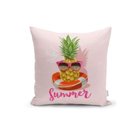 RealHomes K3263 Pembe Zeminli Summer Ananas Desenli Kırlent Kılıfı