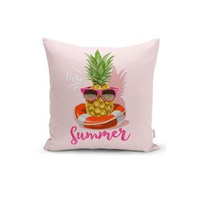 RealHomes K3263 Pembe Zeminli Summer Ananas Desenli Kırlent Kılıfı