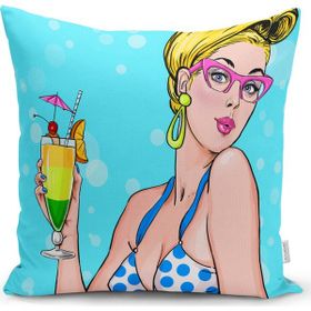 RealHomes K3270 Pop Art Girl Özel Tasarım Dekoratif Kırlent Kılıfı