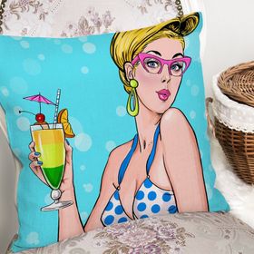 RealHomes K3270 Pop Art Girl Özel Tasarım Dekoratif Kırlent Kılıfı