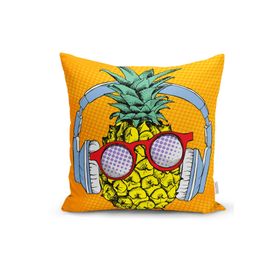 RealHomes K3271 Turuncu Zeminde Summer Ananas Tasarımlı Kırlent Kılıfı