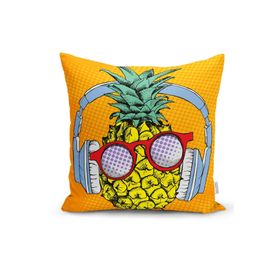 RealHomes K3271 Turuncu Zeminde Summer Ananas Tasarımlı Kırlent Kılıfı