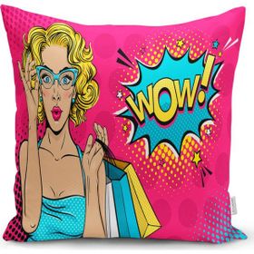 RealHomes K3278 Pempe Pop Art Wow Tasarımlı Dekoratif Kırlent Kılıfı