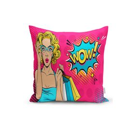 RealHomes K3278 Pempe Pop Art Wow Tasarımlı Dekoratif Kırlent Kılıfı