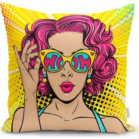 RealHomes K3287 Sarı Zeminli Popart Girl Desenli Dekoratif Kırlent Kılıfı