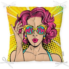 RealHomes K3287 Sarı Zeminli Popart Girl Desenli Dekoratif Kırlent Kılıfı