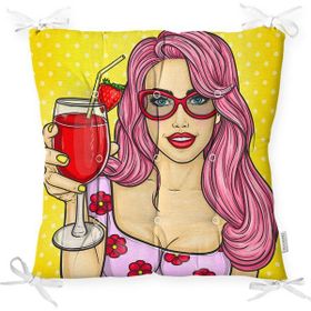 RealHomes K3287 Sarı Zeminli Popart Girl Desenli Dekoratif Kırlent Kılıfı