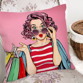 RealHomes K3289 Pembe Zeminli Popart Desenli Dekoratif Kırlent Kılıfı