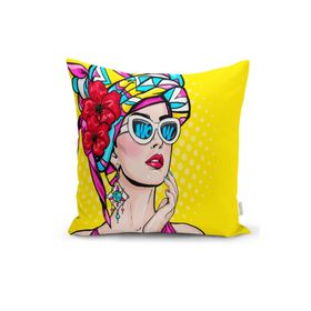 RealHomes K3292 Sarı Zeminli Summer Popart Tasarımlı Dekoratif Kırlent Kılıfı