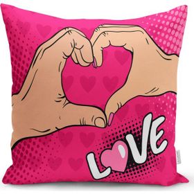 RealHomes K3299 Pembe Love Popart Tasarımlı Dijital Baskılı Kırlent Kılıfı