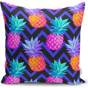 RealHomes K3324 Mavi Zigzag Zeminli Ananas Desenli Dekoratif Kırlent Kılıfı
