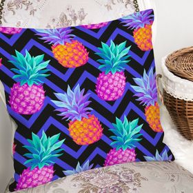 RealHomes K3324 Mavi Zigzag Zeminli Ananas Desenli Dekoratif Kırlent Kılıfı