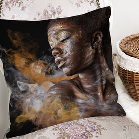 RealHomes K3338 African Woman Etnik Desenli Dijital Baskılı Kırlent Kılıfı