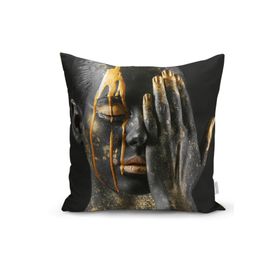 RealHomes K3339 Gold Afrika Woman Tasarımlı 3D Modern Kırlent Kılıfı