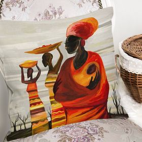 RealHomes K3341 Afrikan Yağlı Boya Çizimli 3D Dekoratif Kırlent Kılıfı