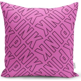 RealHomes K3381 Pembe Zeminli Pink Yazılı Dekoratif Kırlent Kılıfı