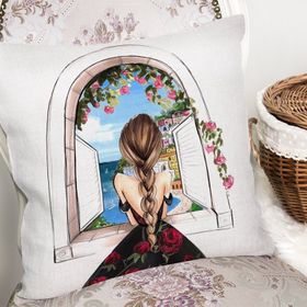 RealHomes K3383 Mutluluk Manzarası Suluboya Çizimli Özel Tasarım Dekoratif Kırlent Kılıfı