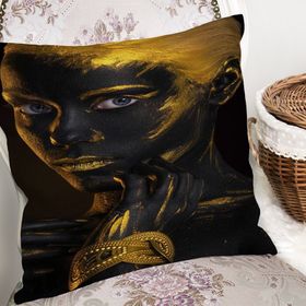 RealHomes K3385 Afrika Gold İnsan Figürlü Modern Dekoratif Kırlent Kılıfı