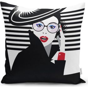 RealHomes K3394 Siyah Beyaz Fashion Woman Tasarımlı Dekoratif Kırlent Kılıfı