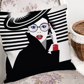 RealHomes K3394 Siyah Beyaz Fashion Woman Tasarımlı Dekoratif Kırlent Kılıfı