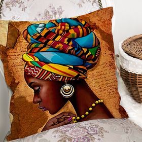 RealHomes K3402 African Woman Çizimli Dijital Baskılı Modern Kırlent Kılıfı