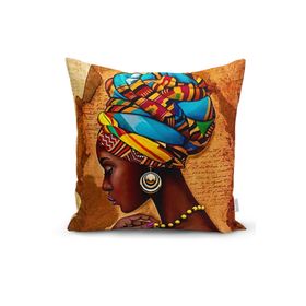 RealHomes K3402 African Woman Çizimli Dijital Baskılı Modern Kırlent Kılıfı