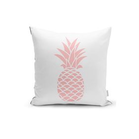 RealHomes K3404 Beyaz Zeminde Pembe Ananas Tasarımlı Dijital Baskılı Kırlent Kılıfı