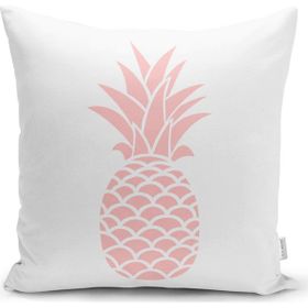 RealHomes K3404 Beyaz Zeminde Pembe Ananas Tasarımlı Dijital Baskılı Kırlent Kılıfı