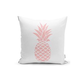 RealHomes K3404 Beyaz Zeminde Pembe Ananas Tasarımlı Dijital Baskılı Kırlent Kılıfı