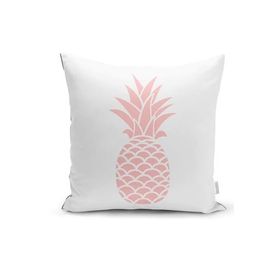 RealHomes K3404 Beyaz Zeminde Pembe Ananas Tasarımlı Dijital Baskılı Kırlent Kılıfı