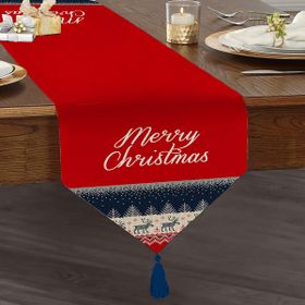 Realhomes Kanaviçe Desende Christmas Teması Dijital Baskılı Özel Tasarım Püsküllü Şönil Üçgen Runner