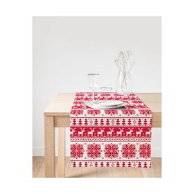 Realhomes Kırmızı Beyaz Christmas Temalı Dijital Baskılı Modern Süet Runner