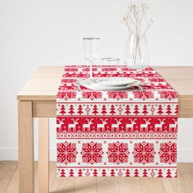 Realhomes Kırmızı Beyaz Christmas Temalı Dijital Baskılı Modern Süet Runner