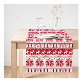 Realhomes Kırmızı Beyaz Christmas Temalı Dijital Baskılı Modern Süet Runner