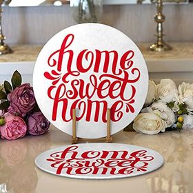 RealHomes Kırmızı Home Sweet Home Dijital Modern 2 1 Yuvarlak Servis Altlığı Supla