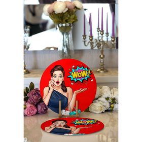 RealHomes Kırmızı Zeminli Popart Wow Desenli Modern 2 1 Yuvarlak Servis Altlığı Supla