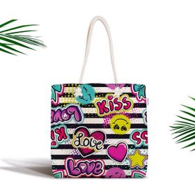 RealHomes Kiss Love Pop Art Tasarımlı Dijital Baskılı Fermuarlı Kumaş Çanta