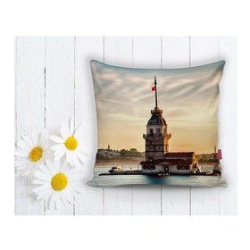 RealHomes Kız Kulesi Dijital Baskılı Dekoratif Yastık Kırlent Kılıfı