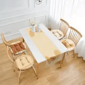 RealHomes Krem Renkli Özel Tasarım 4 Yuvarlak Pofidik Sandalye Minderi ve 1 Runner Seti